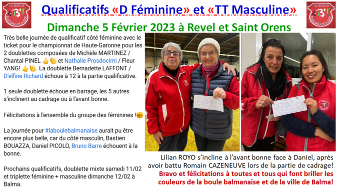 Qualificatifs DF ==> Revel + TTH ==> Saint Orens 05/02/23