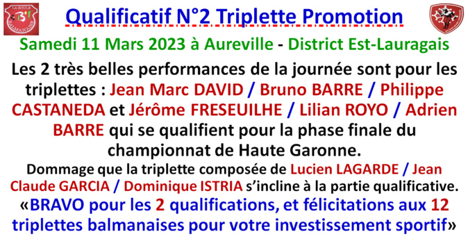 Qualificatif N°2 Triplette Promotion 11/03/23 Qualificatif N°2 Triplette Promotion 11/03/23