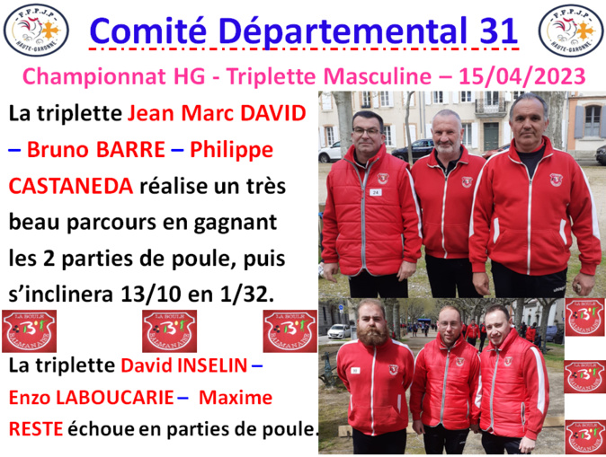 Championnat HG triplette masculine 15/04/23 Championnat HG triplette masculine 15/04/23