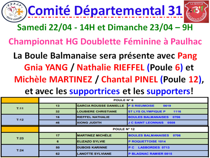 Championnat HG Doublette Féminine à Paulhac Championnat HG Doublette Féminine à Paulhac