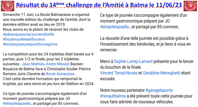 Challenge de l'amitié à Balma 11/06/23 Challenge de l'amitié à Balma 11/06/23