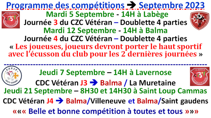 Programme CZC + CDC vétéran Septembre 2023