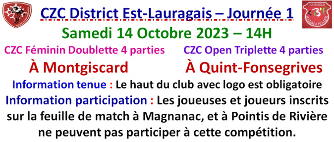CZC Féminin + Open 14/10/23 CZC Féminin + Open 14/10/23