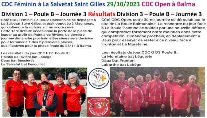 CDC Féminin + Open Résultats J3 CDC Féminin + Open Résultats J3