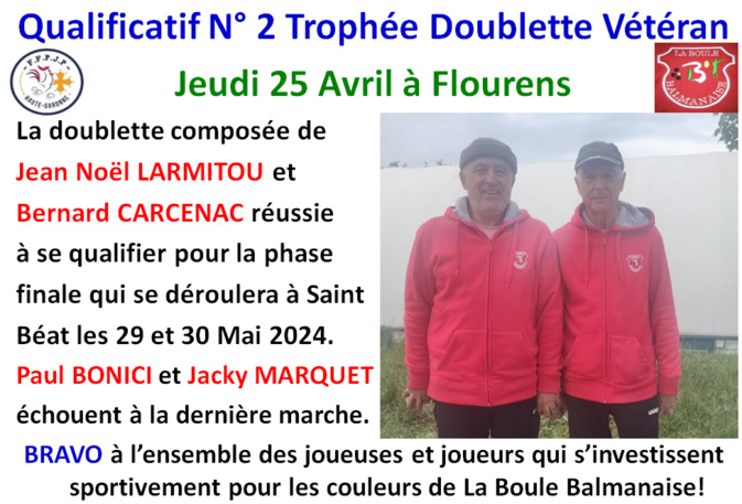 Trophée D vétéran Q2 Flourens 25/04/24 Trophée D vétéran Q2 Flourens 25/04/24