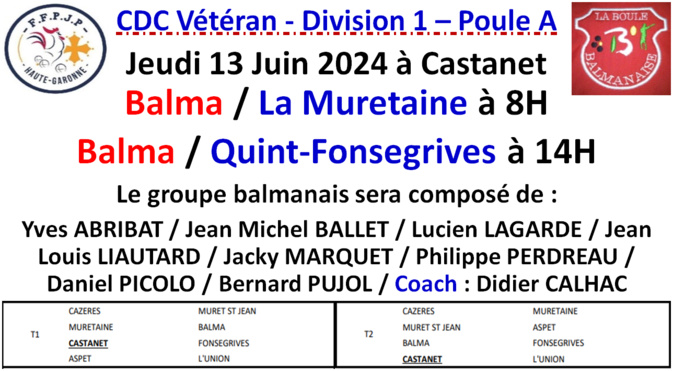 CDC Vétéran J1 Castanet 13/06/24 CDC Vétéran J1 Castanet 13/06/24