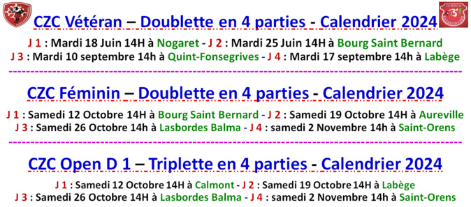 CZC Vétéran + Féminin + Open 2024 CZC Vétéran + Féminin + Open 2024