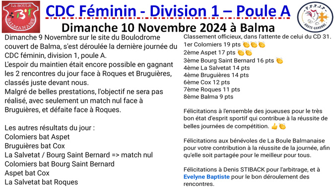 CDC Féminin J4 à Balma 10/11/24 CDC Féminin J4 à Balma 10/11/24