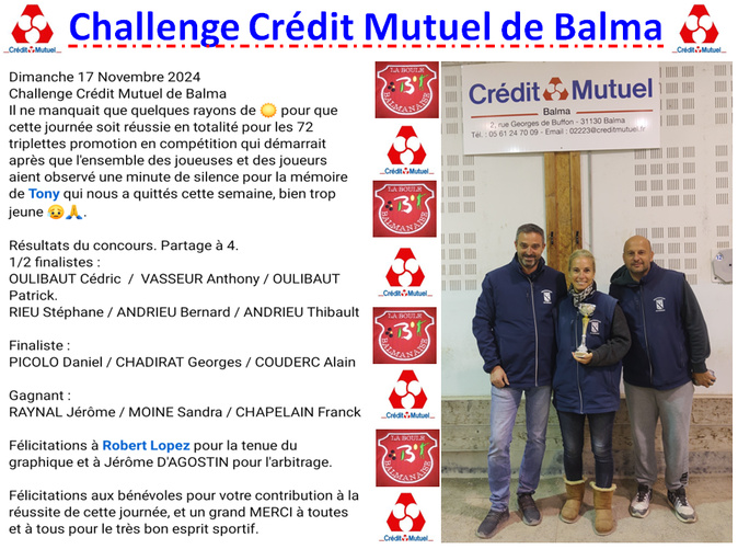 Challenge Crédit Mutuel Balma 17/11/24 Challenge Crédit Mutuel Balma 17/11/24