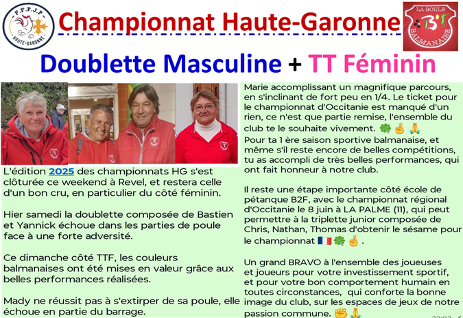 Championnats HG TTF + DM 17 Championnats HG TTF + DM 17