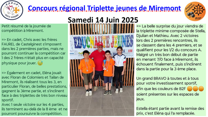 Triplette jeunes Miremont 14/06/25 Triplette jeunes Miremont 14/06/25