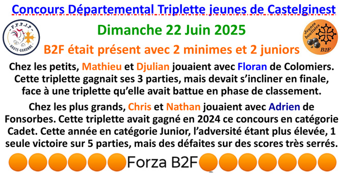 Triplette jeunes Castelginest 22/06/25 Triplette jeunes Castelginest 22/06/25