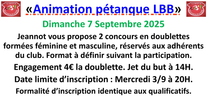 Animation pétanque LBB 07/09/25 Animation pétanque LBB 07/09/25
