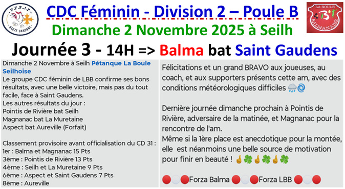 CDC féminin résultatsJ3 à Seilh