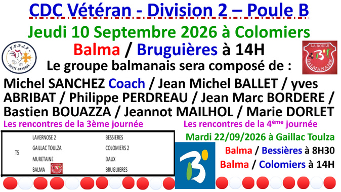 CDC Vétéran J3 Colomiers 10/09/26 CDC Vétéran J3 Colomiers 10/09/26