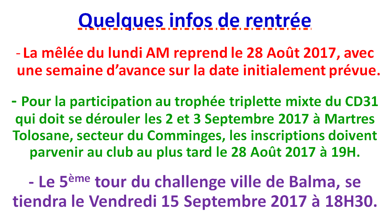 Infos de rentrée.