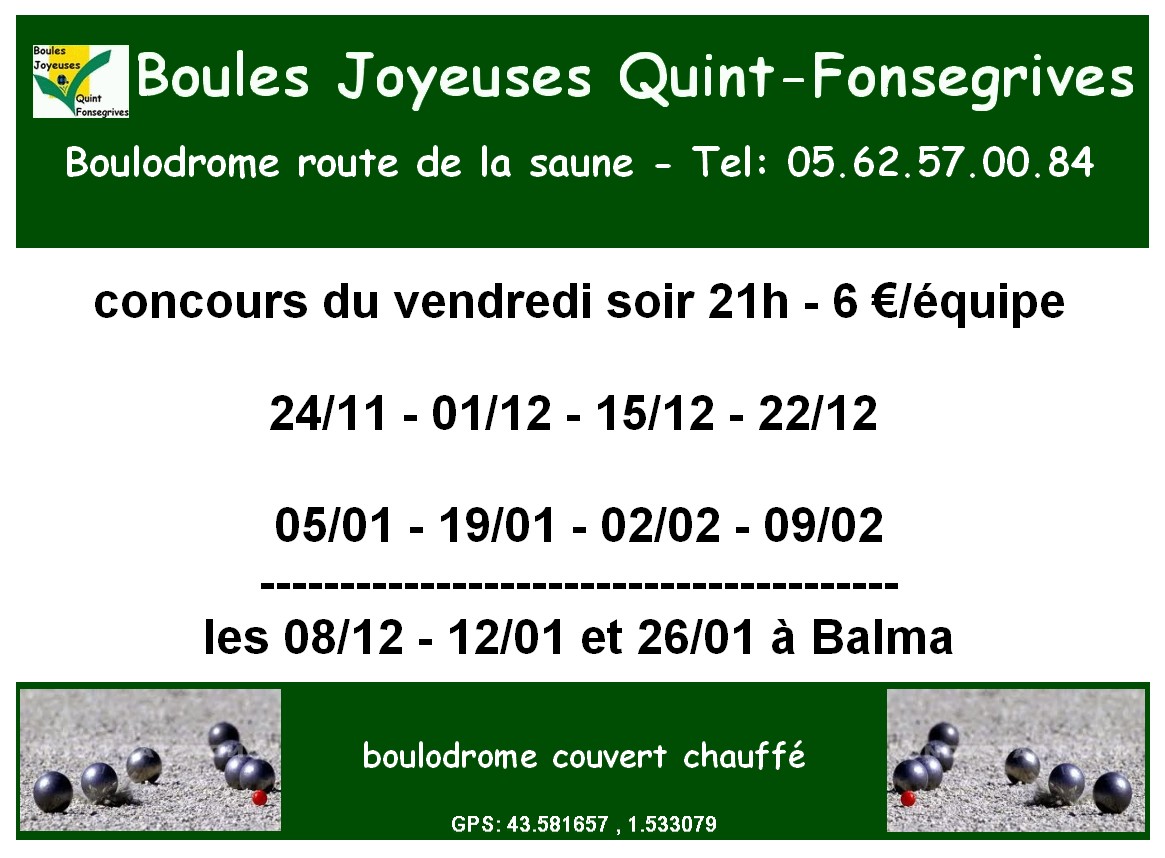 Calendrier pétanque hivernal de Quint-Fonsegrives