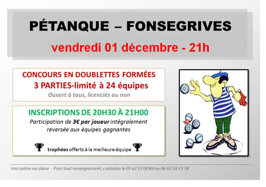 Pétanque à Quint-Fonsegrives 01/12/17