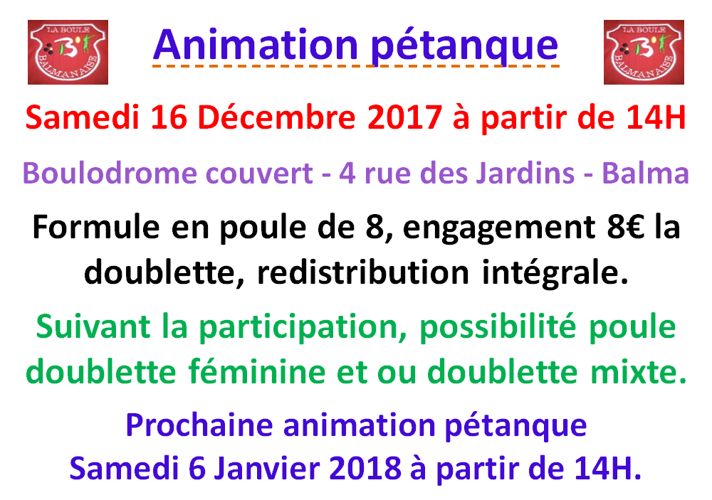 Animation pétanque hivernale 16.12.17