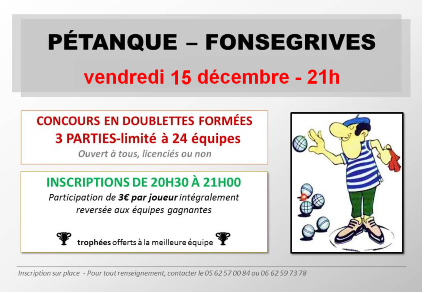 Pétanque à Quint Fonsegrives 15/12/17