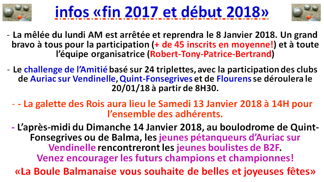 Infos "fin 2017 / début 2018"