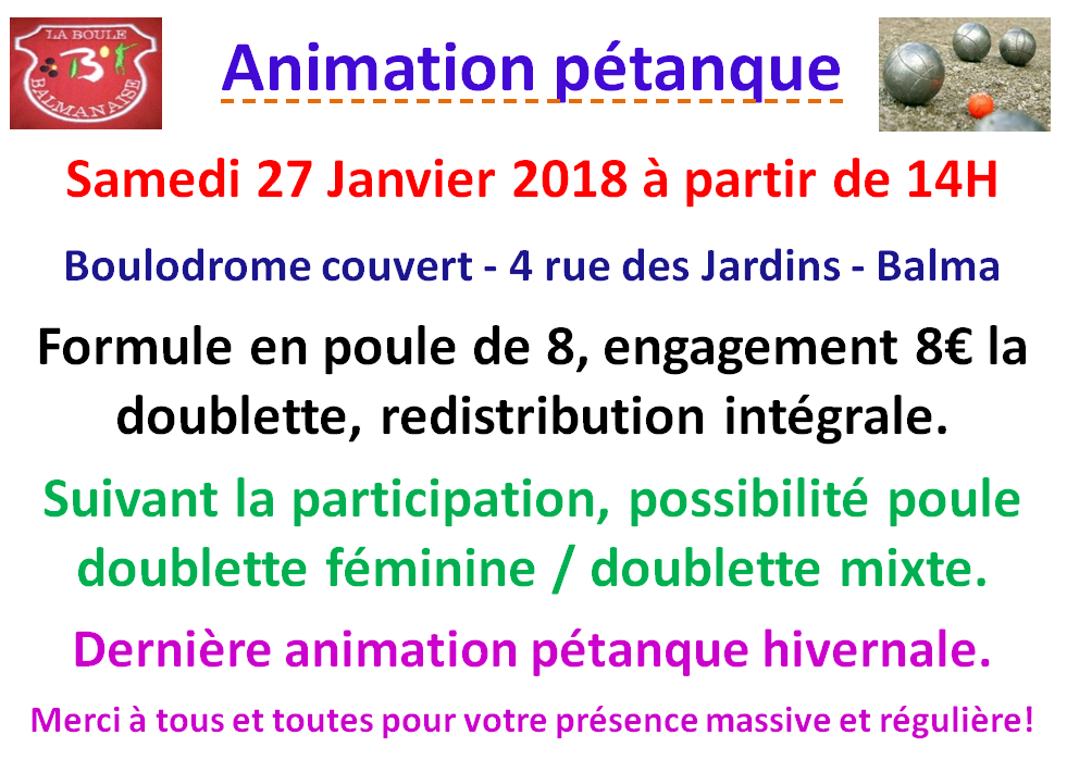 Animation pétanque hivernale 27/01/18