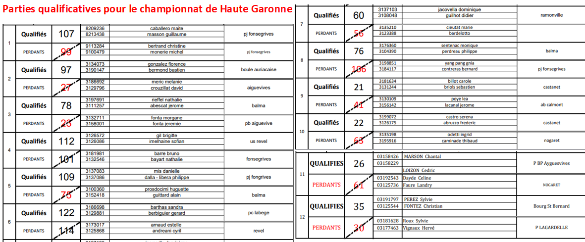 Résultat Doublette Mixte à Castanet