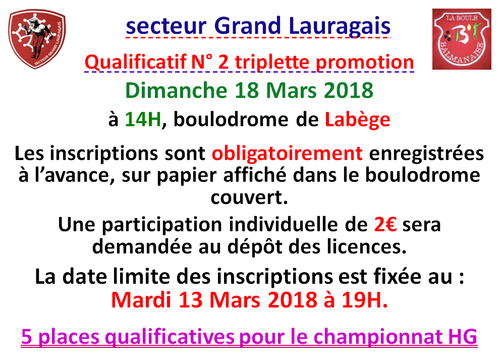 Triplette promotion qualificatif N° 2 Secteur GLS