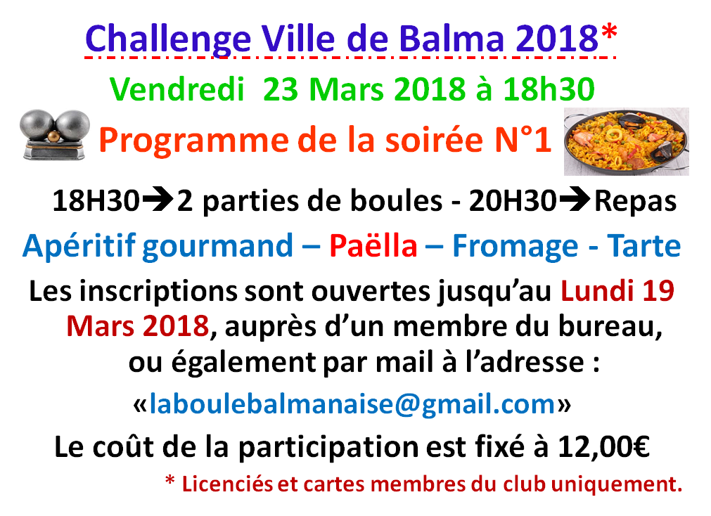 Soirée N°1 Challenge ville de Balma 23/03/18