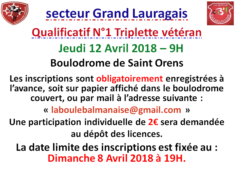 Qualificatif N°1 Triplette vétéran 12/04/18