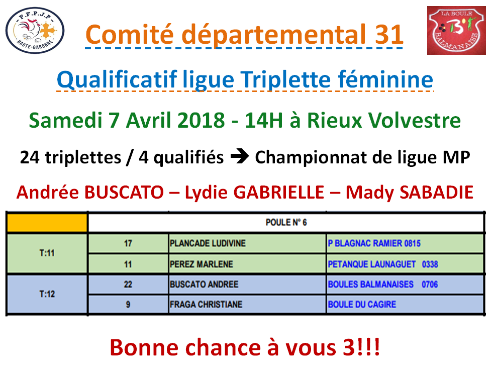 Qualificatif ligue triplette féminine
