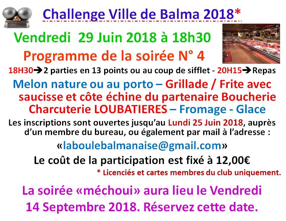 Soirée N°4 Challenge ville de Balma 29/06/18