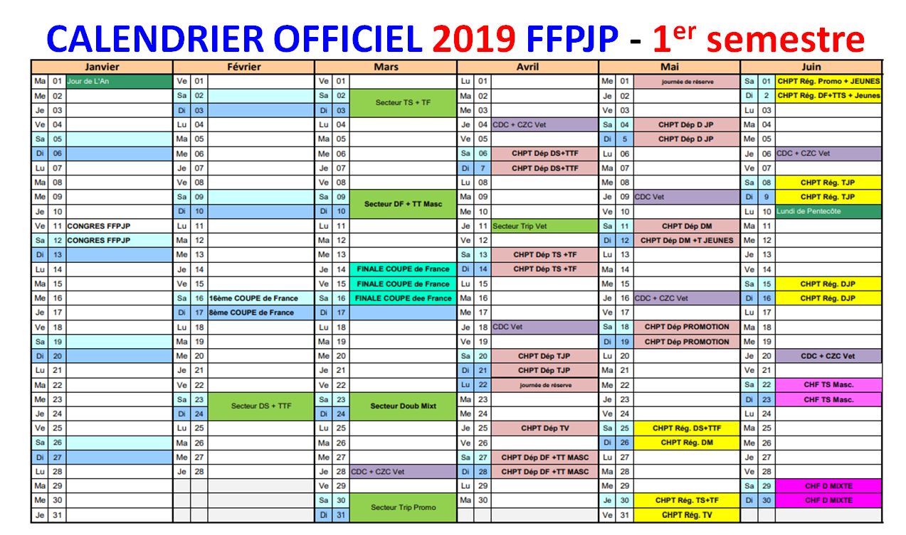 Dates officielles FFPJP 2019 Dates officielles FFPJP 2019