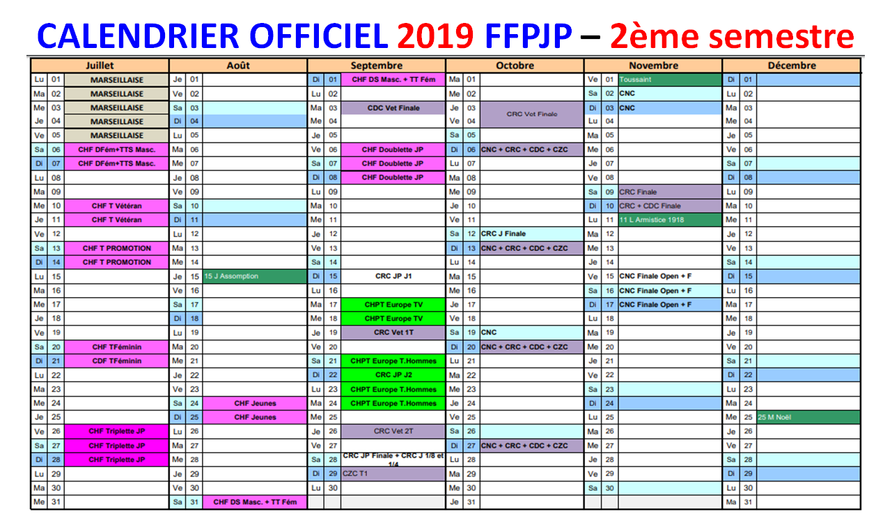 Dates officielles FFPJP 2019