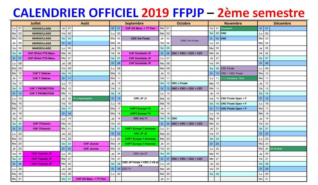 Dates officielles FFPJP 2019 Dates officielles FFPJP 2019