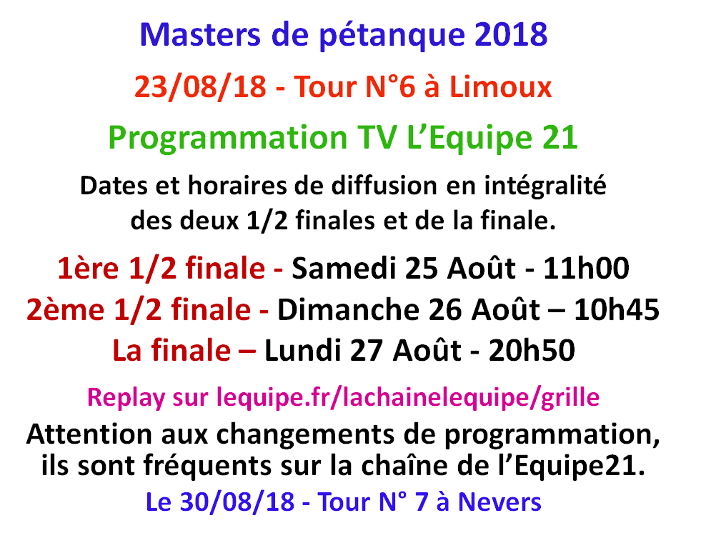 Masters 2018 Etape 6 TV L'équipe21