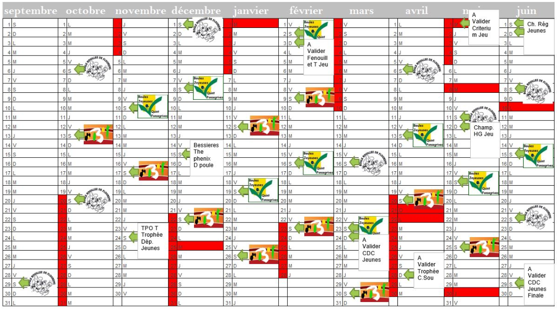 Calendrier B2F 2018/2019 Calendrier B2F 2018/2019