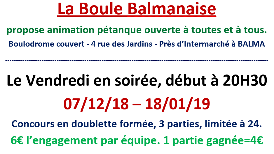 Animation pétanque hivernale 2018 / 2019 Animation pétanque hivernale 2018 / 2019