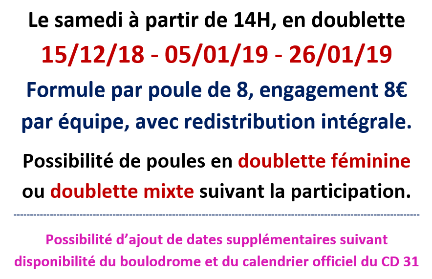 Animation pétanque hivernale 2018 / 2019 Animation pétanque hivernale 2018 / 2019