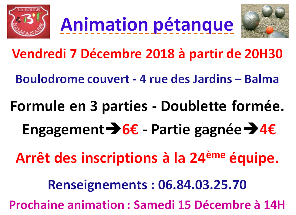 Animation pétanque hivernale 07/12/18 Animation pétanque hivernale 07/12/18