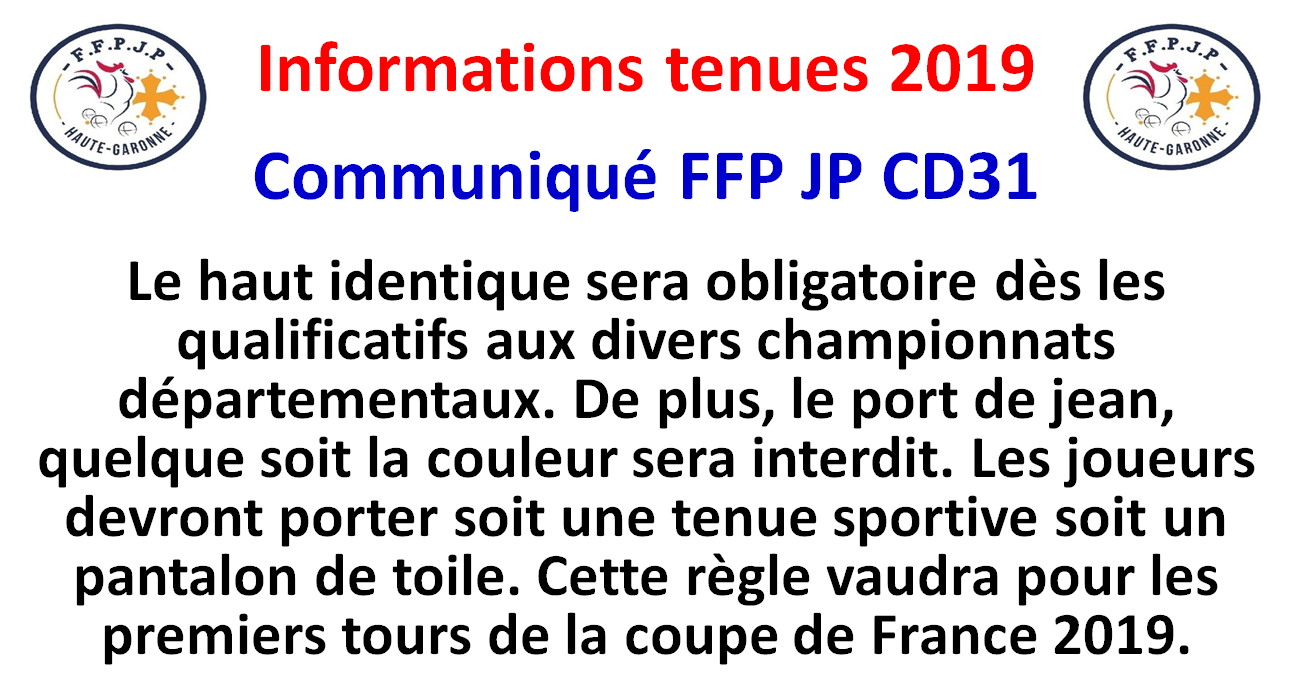 Infos tenues 2019 Infos tenues 2019