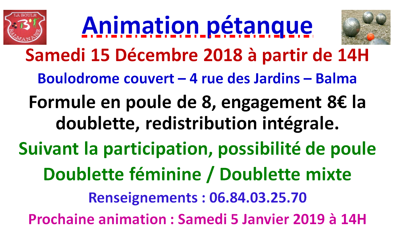 Animation pétanque hivernale 15/12/18 Animation pétanque hivernale 15/12/18