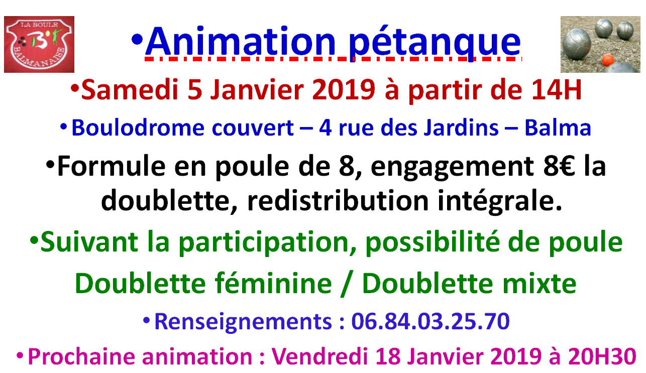 Animation pétanque hivernale 05/01/19 Animation pétanque hivernale 05/01/19