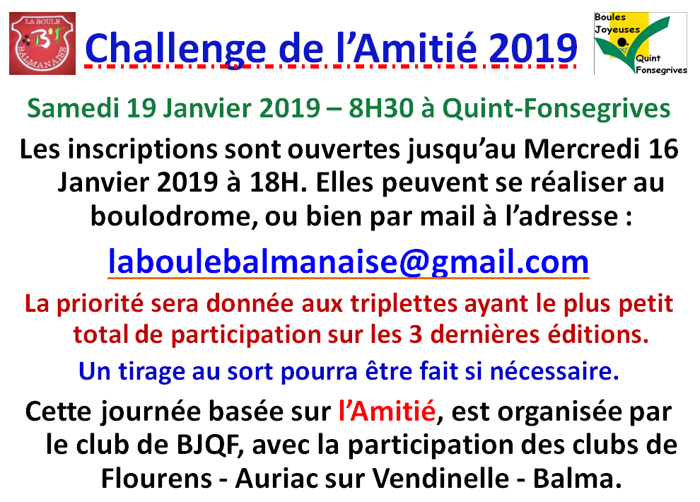 Challenge de l'Amitié 19/01/19 Challenge de l'Amitié 19/01/19