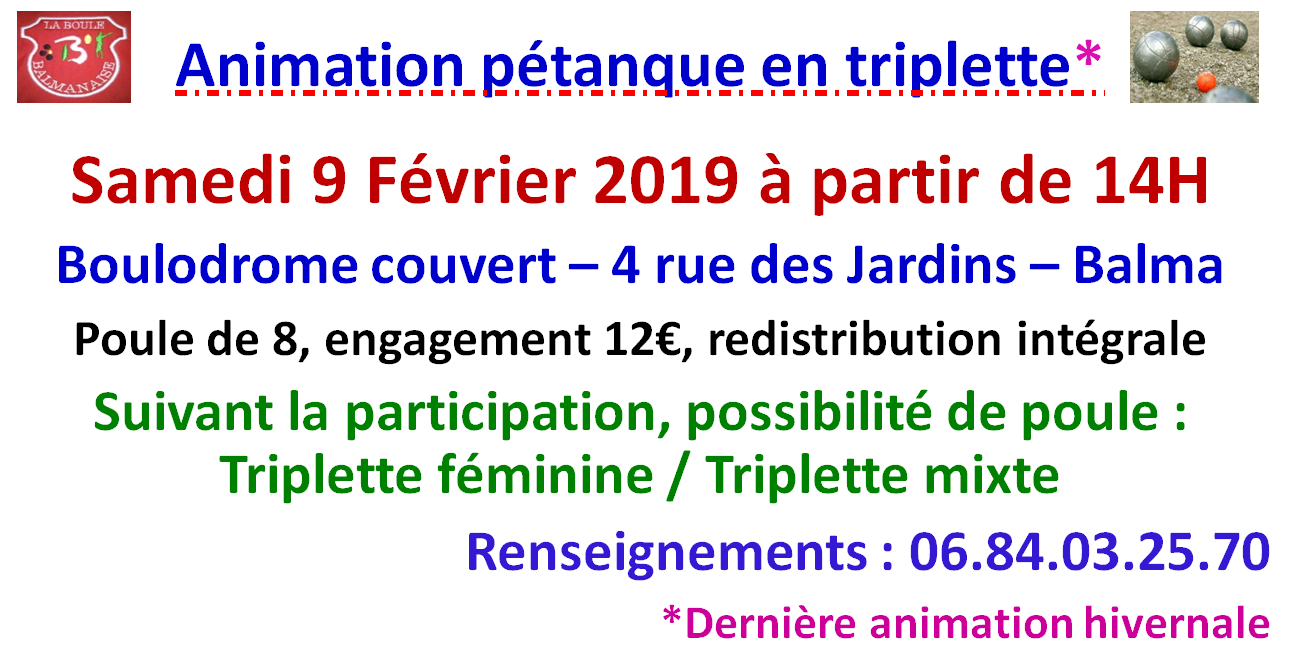 Animation pétanque hivernale 09/02/19 Animation pétanque hivernale 09/02/19