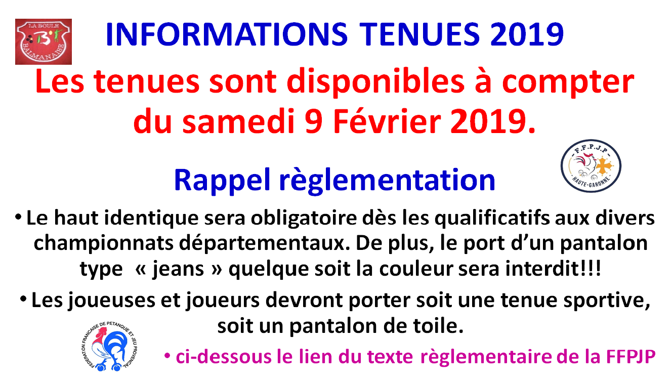 Infos tenues 2019 Infos tenues 2019