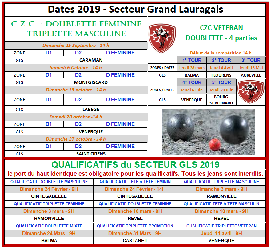 Dates 2019 Secteur du Grand Lauragais. Dates 2019 Secteur du Grand Lauragais.