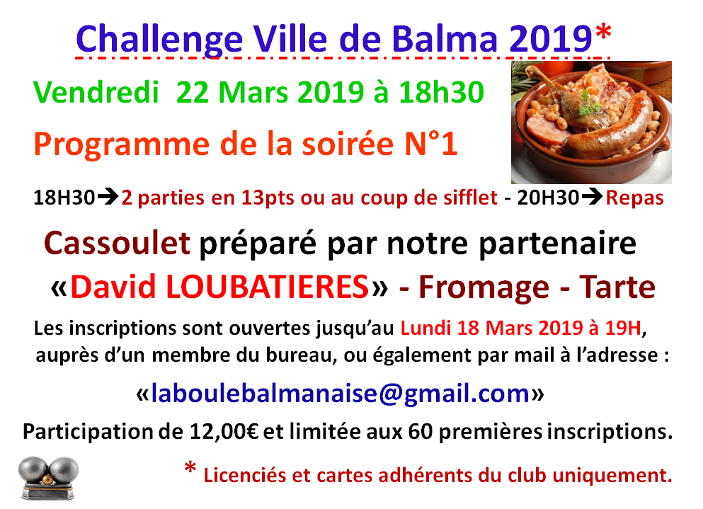 Soirée N°1 challenge ville de Balma Soirée N°1 challenge ville de Balma