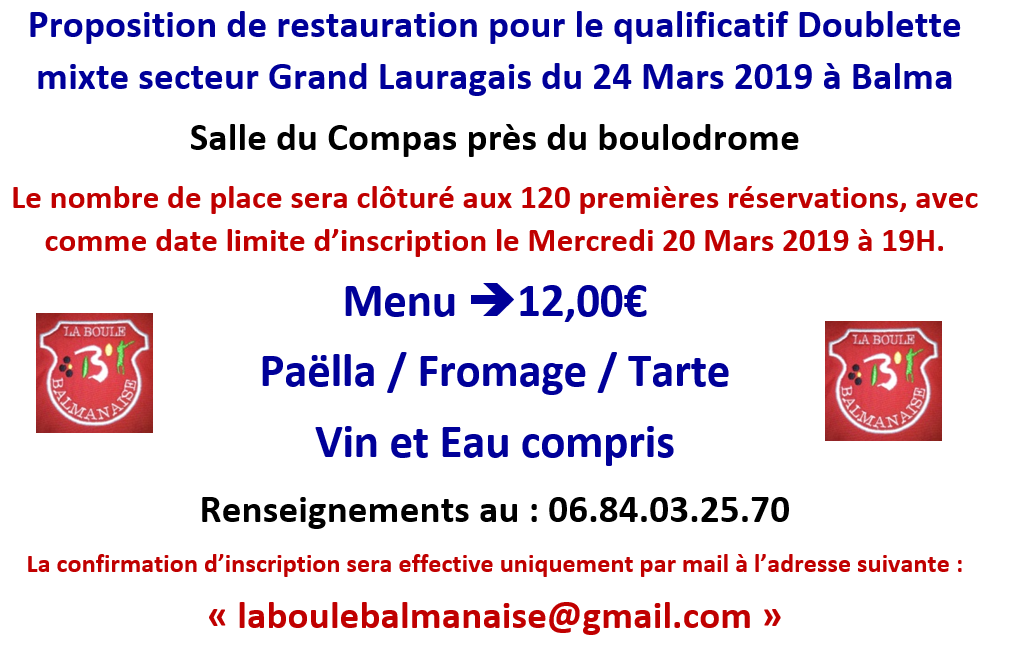 Restauration Doublette mixte à Balma 24/03/19