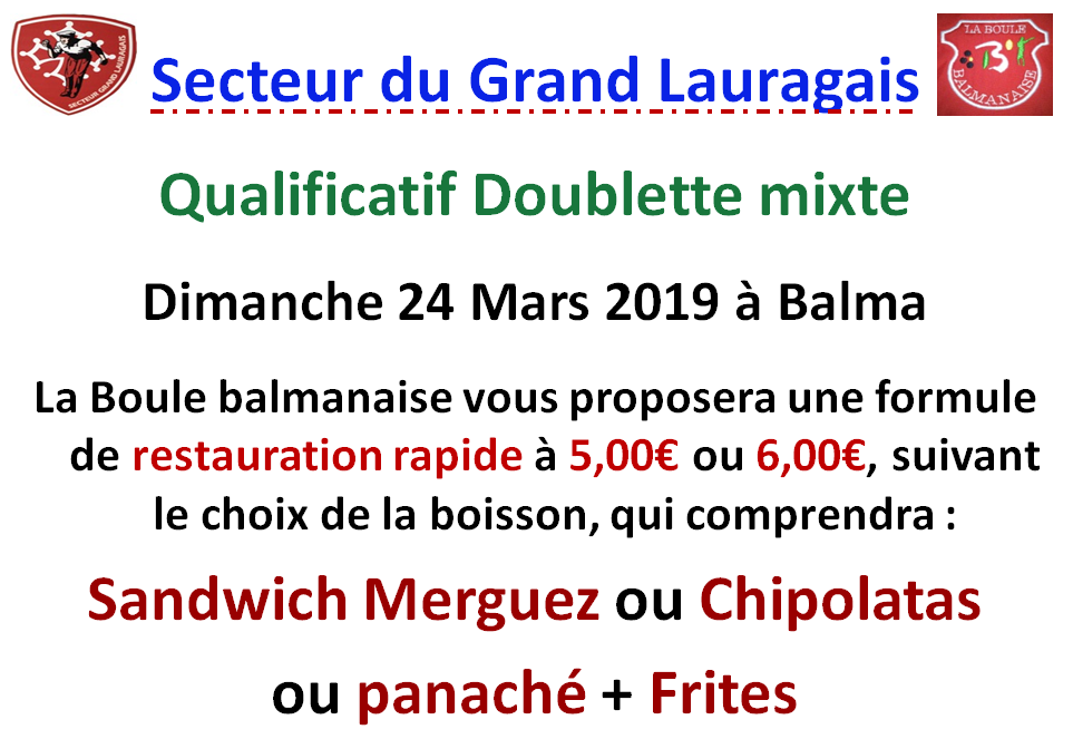 Equipes + Poules Doublette Mixte à Balma 24/03/19